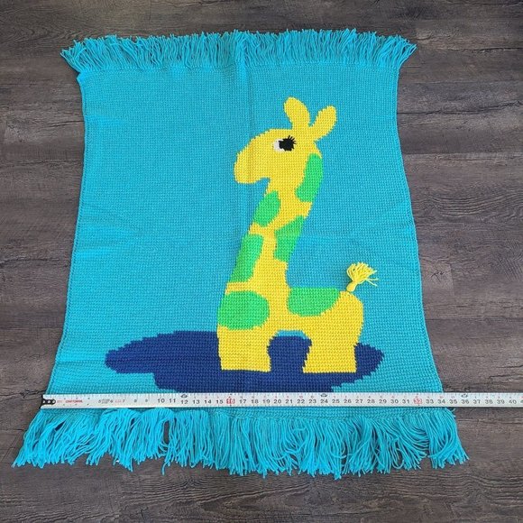 Vintage Crochet Giraffe Baby Blanket Throw - Picture 7 of 9